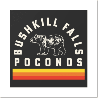 Bushkill Falls Poconos Pennsylvania Souvenir Bear Retro Vintage Stripes Posters and Art